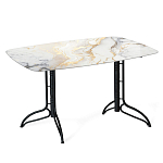 Обеденный стол с прямоугольной столешницей из стекла на черных металлических ножках White Marble варинант исполнения - 1 | Loft Concept в Краснодаре