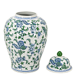 Ваза с крышкой и зелено-голубым цветочным узором на белом фоне Blue & White Ornament варинант исполнения - 2 | Loft Concept в Краснодаре