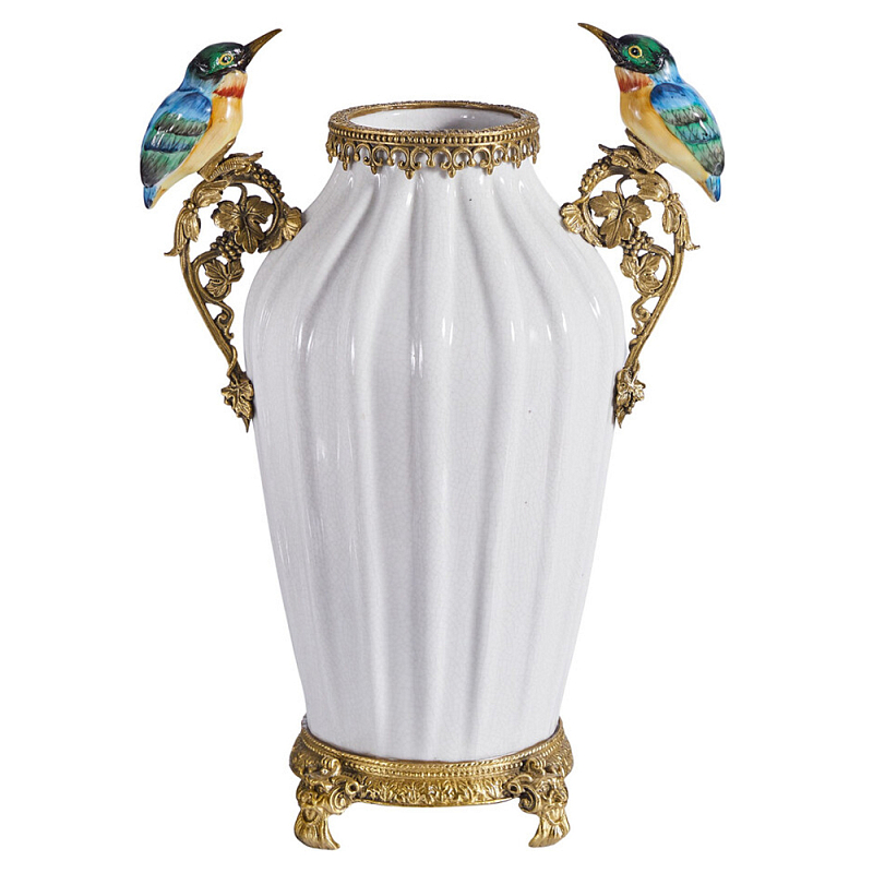 Ваза белого цвета из фарфора с птичкми White Garden Белый Бронза Мульти в Краснодаре | Loft Concept 