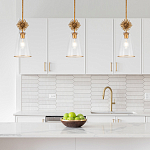 Подвесной светильник золотого цвета с колоколообразным стеклянным плафоном и декоративным элементом Elstead Lighting варинант исполнения - 9 | Loft Concept в Краснодаре