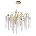 Люстра золотого цвета с декоративными ветками и длинными прозрачными стеклянными подвесами в форме сосулек Droplet Chandelier варинант исполнения - 2 | Loft Concept в Краснодаре