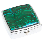 Таблетница карманная квадратная с 2-мя отделениями с зеркалом и накладкой из натуральных камней Малахит Хризоколла Silver Stone Pillboxes варинант исполнения - 1 | Loft Concept в Краснодаре