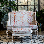 Двухместный диван из массива бука серый с растительным орнаментом Raffael Blue Grey Sofa варинант исполнения - 8 | Loft Concept в Краснодаре