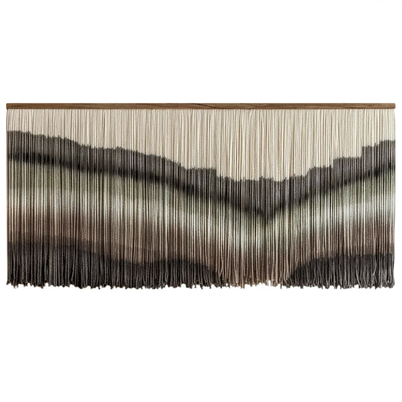 Пейзаж из нитей Макраме Wall decor Black and White Landscape Серый Молочный Черный в Краснодаре | Loft Concept 