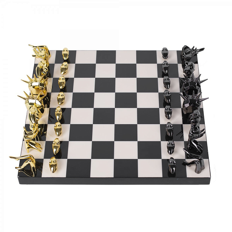 Шахматы Kelly Wearstler Dichotomy Chess Set Черный Белый Глянцевое золото в Краснодаре | Loft Concept 