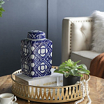 Ваза прямоугольной формы с крышкой и геометрическим узором в сине-белых цветах Blue & White Ornament  варинант исполнения - 7 | Loft Concept в Краснодаре