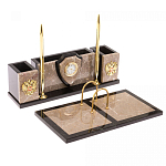 Настольный письменный набор из бежевого мрамора с часами и гербом Marble Accessory варинант исполнения - 2 | Loft Concept в Краснодаре