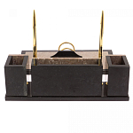 Настольный письменный набор из бежевого мрамора с часами и гербом Marble Accessory варинант исполнения - 3 | Loft Concept в Краснодаре