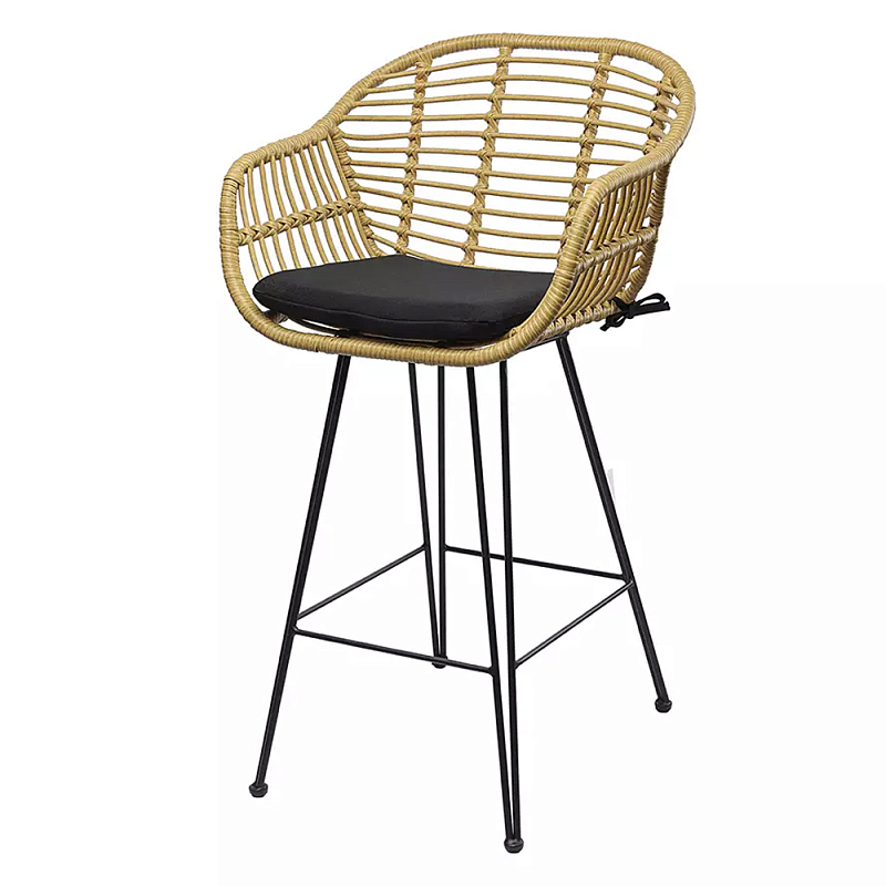 Стул полубарный с ротанговым плетением Half Bar Chair with Wicker Черный Бежевый в Краснодаре | Loft Concept 