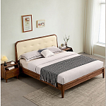 Кровать двуспальная с каркасом из дерева и мягким изголовьем Moon Walnut Bed варинант исполнения - 8 | Loft Concept в Краснодаре