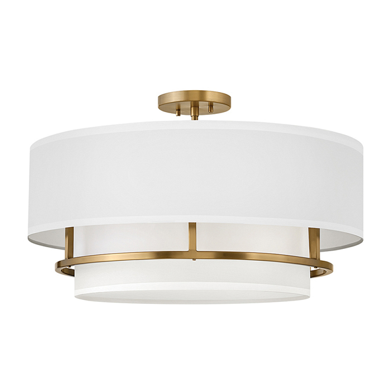 Потолочный светильник с двухслойным белым текстильным абажуром Hinkley Латунь Белый Никель в Краснодаре | Loft Concept 