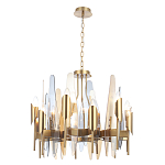 Люстра с вертикальными стеклянными элементами и металлическим каркасом цвета Латунь Vertical Glass варинант исполнения - 1 | Loft Concept в Краснодаре