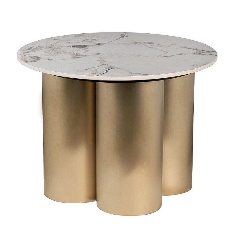 Стол журнальный круглый керамогранит белый Keramos Белый Золотой в Краснодаре | Loft Concept 