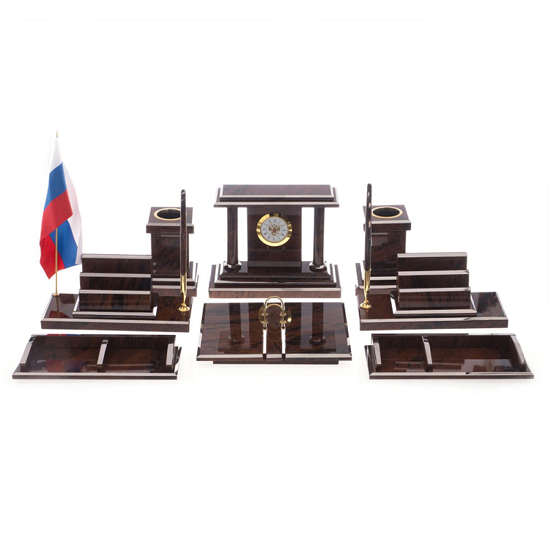 Настольный письменный набор из природного камня обсидиана Team leader Коричневый Бронза в Краснодаре | Loft Concept 