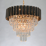 Люстра из черного металла с многоярусными подвесками из прозрачного хрусталя на золотой цепи Empire Black Chandelier Crystal варинант исполнения - 3 | Loft Concept в Краснодаре