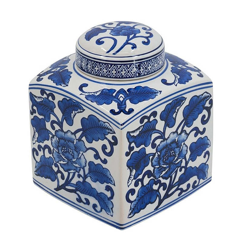 Ваза с крышкой в китайском стиле Oriental Blue & White Ornament Vases Синий Белый в Краснодаре | Loft Concept 