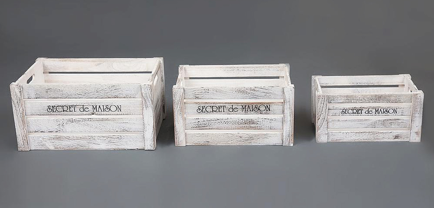 Набор из трёх ящиков Set of three antique white boxes  - Loft-Concept в Краснодаре