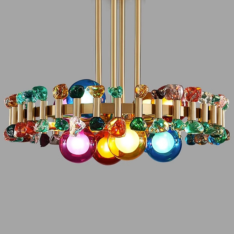 Люстра круглая золотистая с цветными плафонами Colorful Ball Candy Crystal Золотой Мульти Люстра круглая золотистая с цветными плафонами Colorful Ball Candy Crystal Золотой Мульти в Краснодаре | Loft Concept