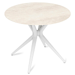 Стол обеденный с круглой столешницей из керамики на четырех белых ножках Sand Ceramics варинант исполнения - 3 | Loft Concept в Краснодаре