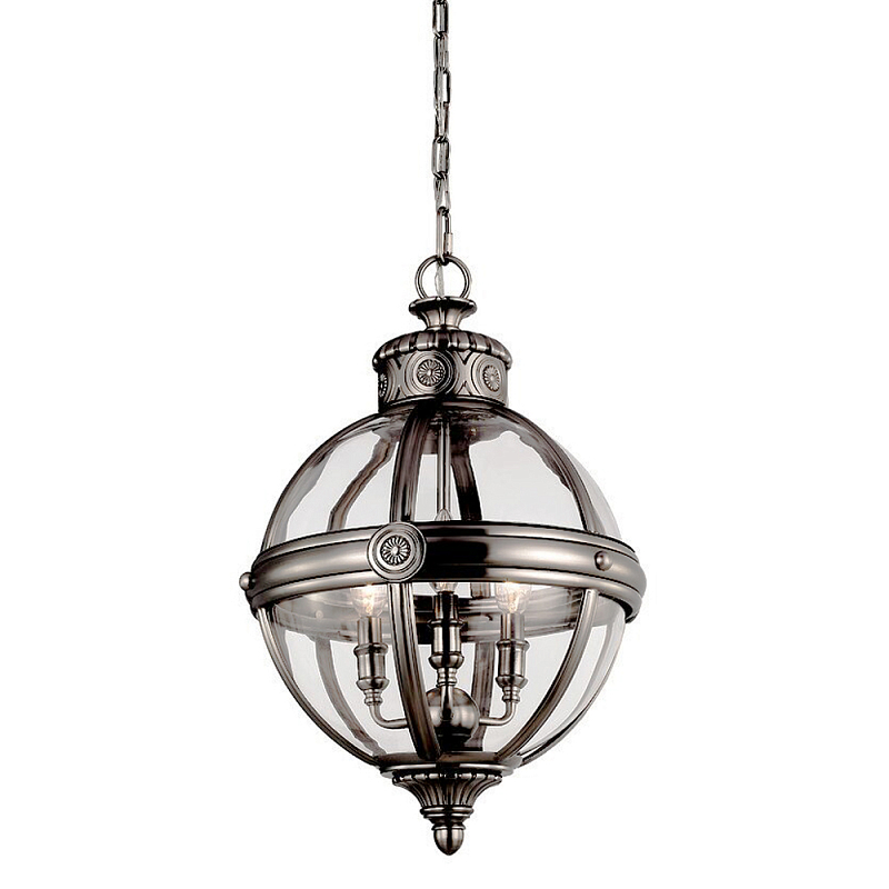 Подвесной светильник с прозрачным стеклянным плафоном в форме шара цвета никеля в индустриальном стиле на цепи 3 лампы Feiss Никель Прозрачное Стекло в Краснодаре | Loft Concept 