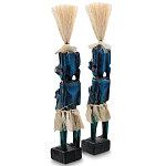 Комплект из 2-х деревянных статуэток Asmat Straw Headdress Statuettes Blue Red варинант исполнения - 2 | Loft Concept в Краснодаре