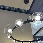 Люстра подвесная круглая с 12-ю прозрачными куполообразными плафонами и черным металлическим основанием Flos Wireline Lighting варинант исполнения - 6 | Loft Concept в Краснодаре