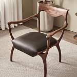 Стул деревянный с мягким сиденьем из коричневой натуральной кожи Moon Walnut Furniture варинант исполнения - 5 | Loft Concept в Краснодаре