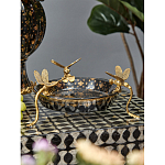 Блюдо черного цвета из фрафора на бронзовых ножках в виде стрекоз Eden Garden варинант исполнения - 3 | Loft Concept в Краснодаре