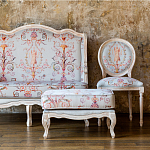 Мягкая банкетка из массива бука серая с растительным орнаментом Raffael Grey Floral Banquette варинант исполнения - 7 | Loft Concept в Краснодаре