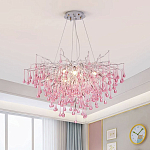 Люстра серебрянная с розовыми стеклянными подвесками в форме капель FAIRYTREE Light варинант исполнения - 1 | Loft Concept в Краснодаре