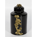 Банка с крышкой из фарфора с бронзовым цветочным элементом Eden Garden варинант исполнения - 3 | Loft Concept в Краснодаре