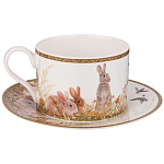 Чайная пара из фарфора с изображением собаки и зайцев 300 мл Hunting Porcelain Collection варинант исполнения - 1 | Loft Concept в Краснодаре