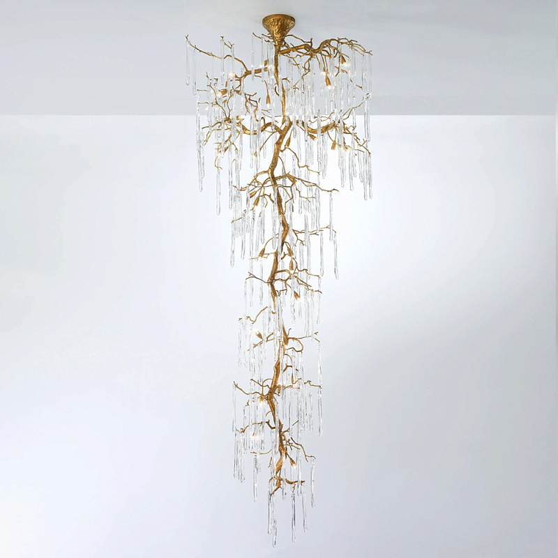 Люстра большая каскадная с прозрачными подвесками в форме капель Droplet Chandelier Золотой Прозрачный Люстра большая каскадная с прозрачными подвесками в форме капель Droplet Chandelier Золотой Прозрачный в Краснодаре | Loft Concept
