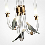 Подвесной светильник с 3-мя прозрачными изогнутыми трубками и декоративными птичками Ganthea варинант исполнения - 5 | Loft Concept в Краснодаре