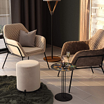 Банкетка круглая бежевый велюр на 4-х металлических ножках черного цвета SANJAY варинант исполнения - 5 | Loft Concept в Краснодаре