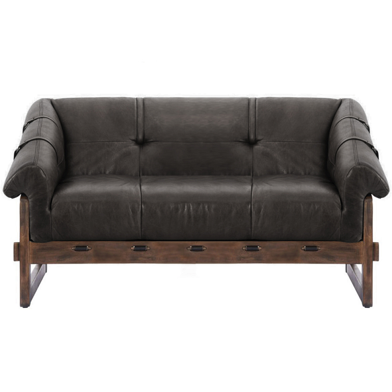 Двухместный диван Duncan винтажная черная кожа Черный Коричневый в Краснодаре | Loft Concept 