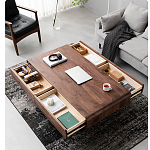 Кофейный стол из массива дерева с выдвижными ящиками Coffee Walnut Table варинант исполнения - 2 | Loft Concept в Краснодаре