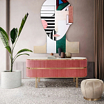 Дизайнерский комод овальный с розовой бархатной обивкой Edith варинант исполнения - 4 | Loft Concept в Краснодаре