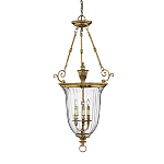 Подвесной светильник латунный с рифленым прозрачным плафоном и тремя свечеподобными лампами в классическом стиле Hinkley варинант исполнения - 1 | Loft Concept в Краснодаре