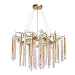 Люстра подвесная золотого цвета с разветвленными ветвями и прозрачными стеклянными подвесками Droplet Chandelier варинант исполнения - 2 | Loft Concept в Краснодаре