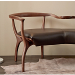 Кушетка с деревянным каркасом и сиденьем из коричневой натуральной кожи Moon Walnut Furniture варинант исполнения - 1 | Loft Concept в Краснодаре