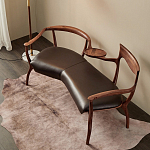 Кушетка с деревянным каркасом и сиденьем из коричневой натуральной кожи Moon Walnut Furniture варинант исполнения - 7 | Loft Concept в Краснодаре