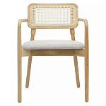 Стул обеденный с мягким сиденьем и спинкой из плетеного ротанга Wood and Textile Chair варинант исполнения - 1 | Loft Concept в Краснодаре