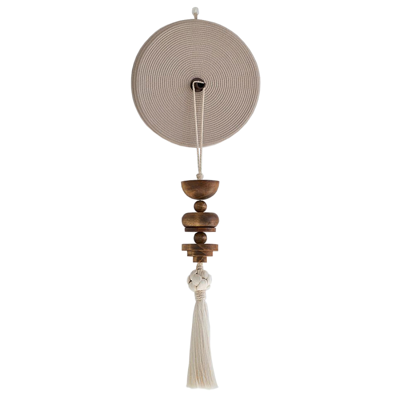 Аксессуар на стену диск с деревянными бусинами Wall Decor Thread Disc  Молочный Коричневый в Краснодаре | Loft Concept 