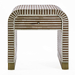 Тумбочка прикроватная с ящиком Tofino Stripes Bone Inlay Bedside Beige варинант исполнения - 1 | Loft Concept в Краснодаре