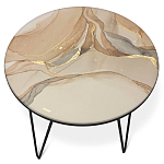 Стол журнальный с круглой столешницей из стекла на 3-х черных ножках Beige Marble варинант исполнения - 2 | Loft Concept в Краснодаре