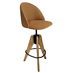 Барный стул со спинкой и металлической подставкой на 3-х деревянных ножках Горчичный Велюр Vendramin Chair варинант исполнения - 1 | Loft Concept в Краснодаре