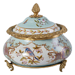 Шкатулка с крышкой из голубого фарфора с риунком птиц и цветов Blue Garden варинант исполнения - 1 | Loft Concept в Краснодаре