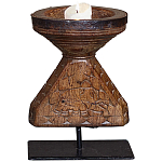 Подсвечник из массива тика на металлической подставке Wooden Carved Candlestick варинант исполнения - 1 | Loft Concept в Краснодаре