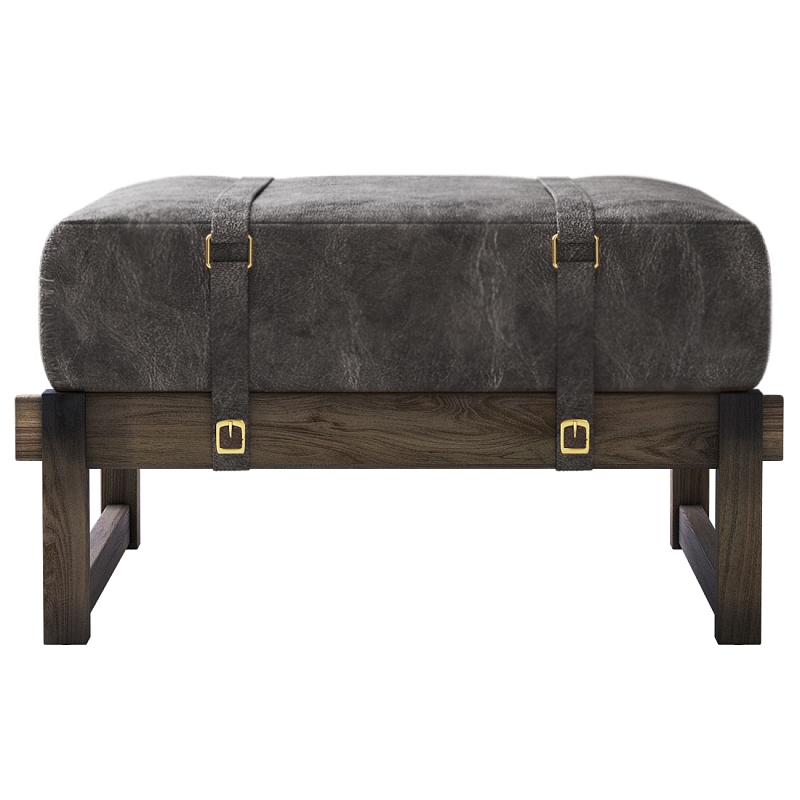 Пуф Duncan винтажная черная кожа  Черный Коричневый винтаж в Краснодаре | Loft Concept 